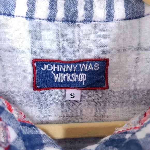 JOHNNY WAS Workshop Freddie Plaid Embroidered Flannel Button Down Shirt - Picture 5 of 12
